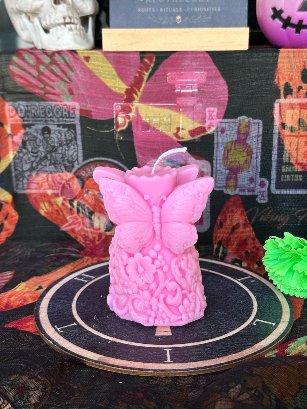 Handmade Pink Butterfly Garden Candle – Floral Pillar Candle